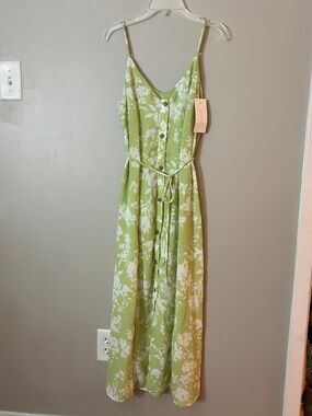 Sienna Sky Light Green Floral Button-Front Maxi Dress